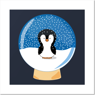 Snow ball with penguin Posters and Art